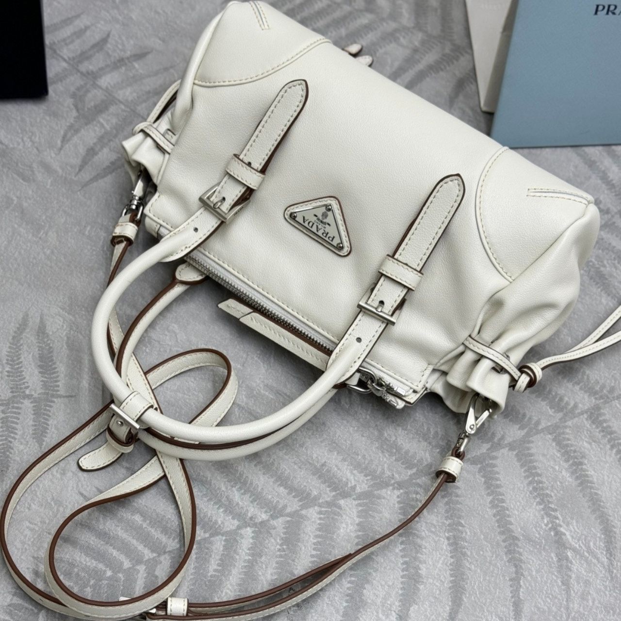 Prada Karin Small Leather Bag White 24Cm 1BA499 2ZQX F0009 V OOO - Image 8