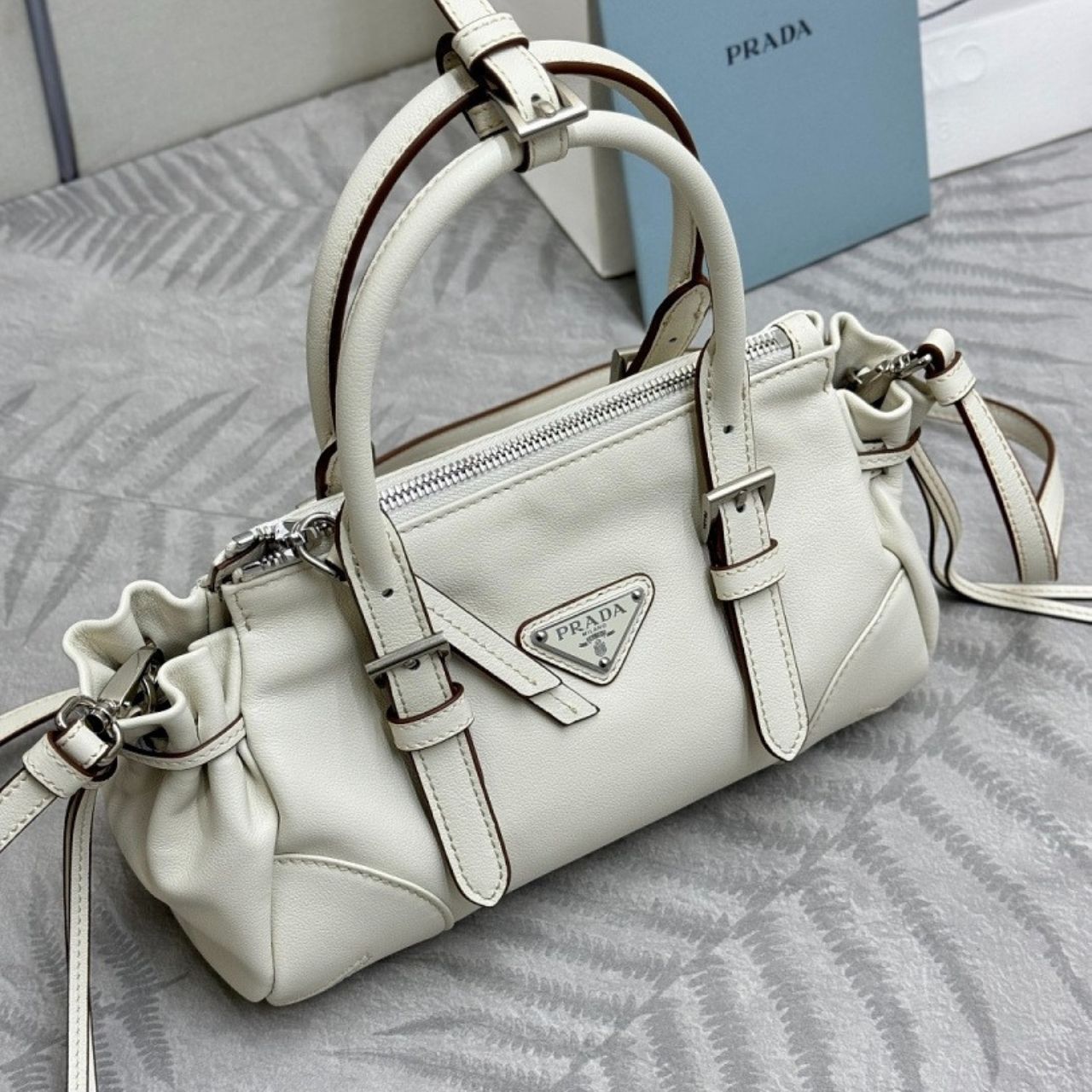 Prada Karin Small Leather Bag White 24Cm 1BA499 2ZQX F0009 V OOO - Image 6