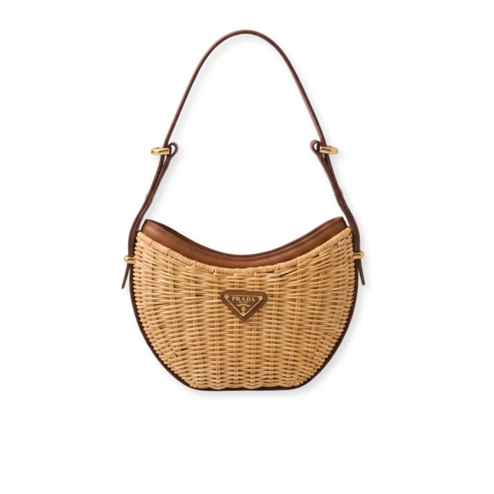 Prada Arque Wicker And Leather Shoulder Bag Natural 22Cm 1BC202 2CYF F0018 V OOO