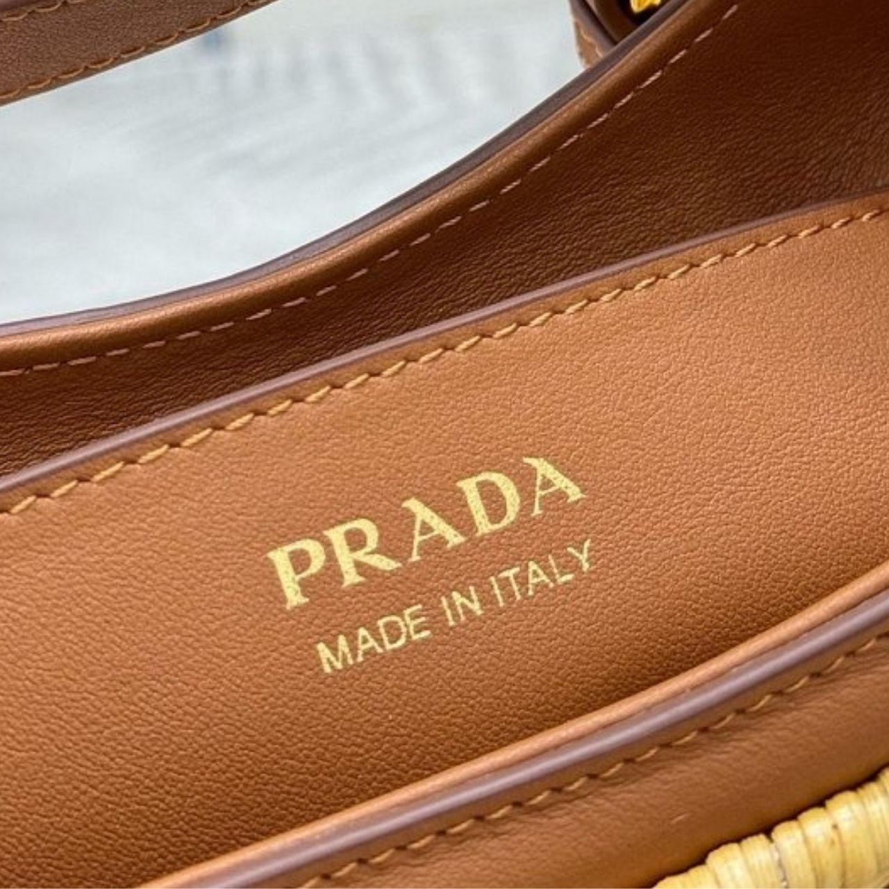 Prada Arque Wicker And Leather Shoulder Bag Natural 22Cm 1BC202 2CYF F0018 V OOO - Image 12