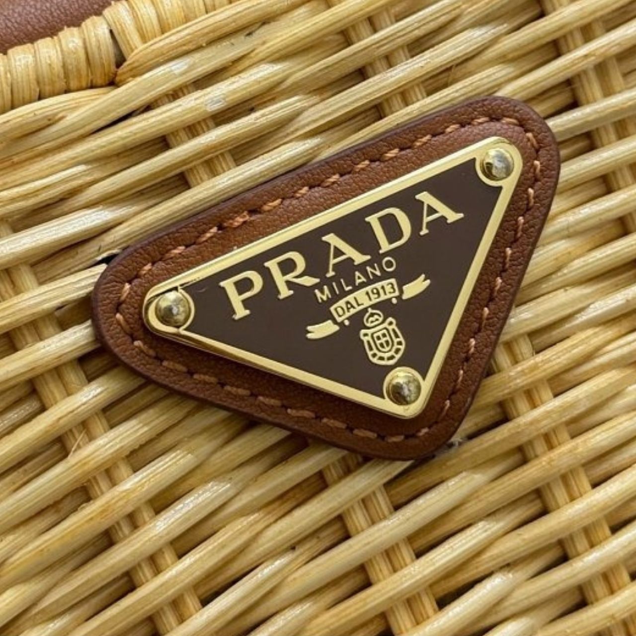 Prada Arque Wicker And Leather Shoulder Bag Natural 22Cm 1BC202 2CYF F0018 V OOO - Image 11
