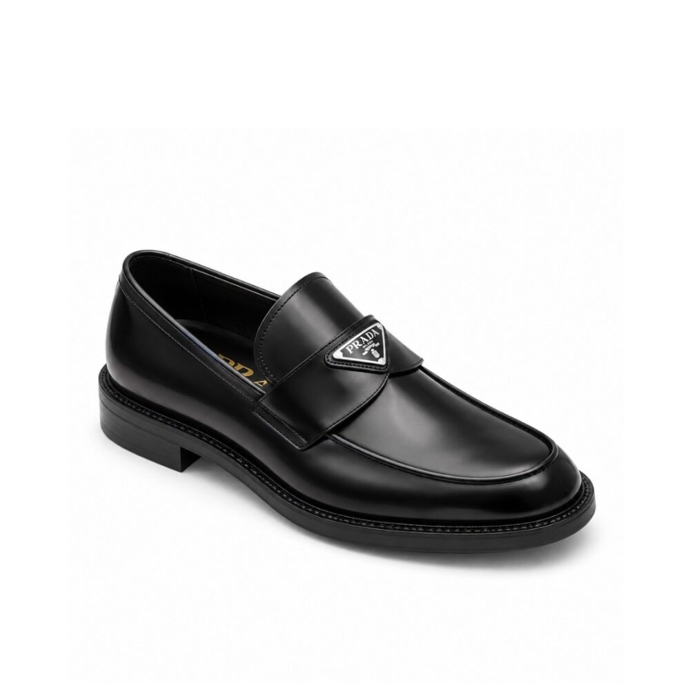 Prada Brushed Leather Loafers Black Men’s Shoes 25mm
