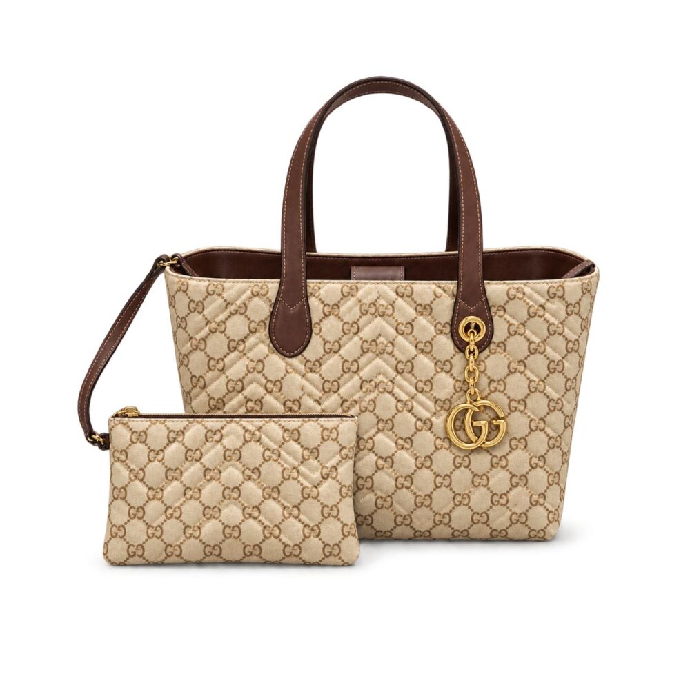 Gucci GG Marmont Medium Tote Bag Sand And Dark Brown 30cm