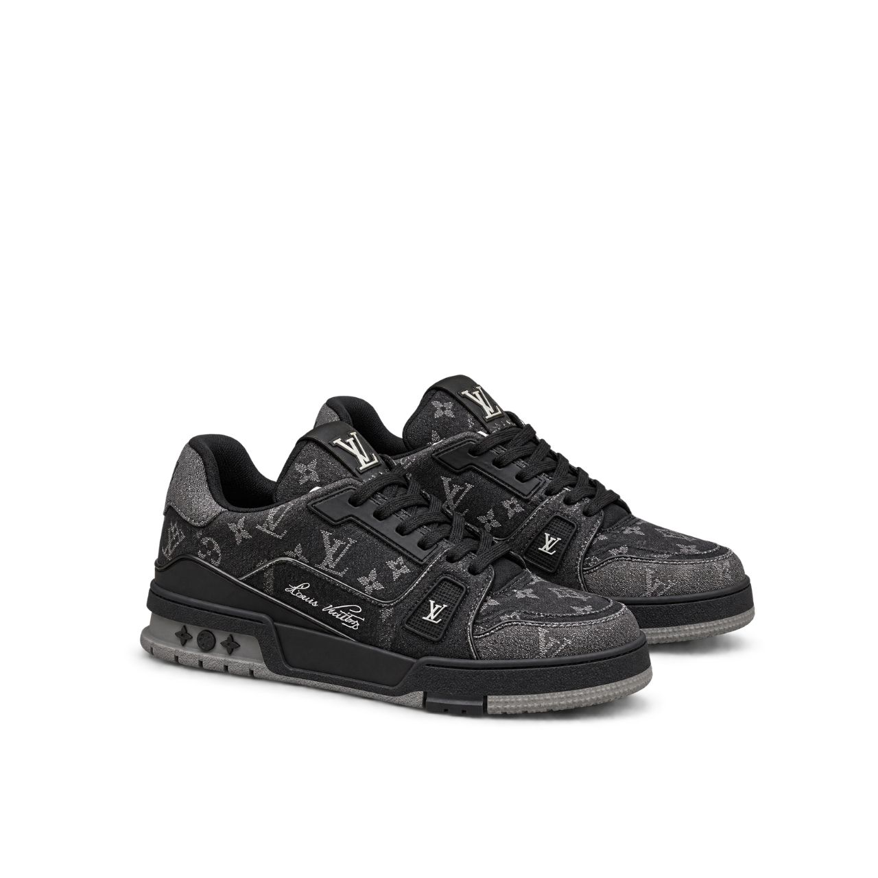 Louis Vuitton LV Trainer Monogram Denim Black Gray Sneakers