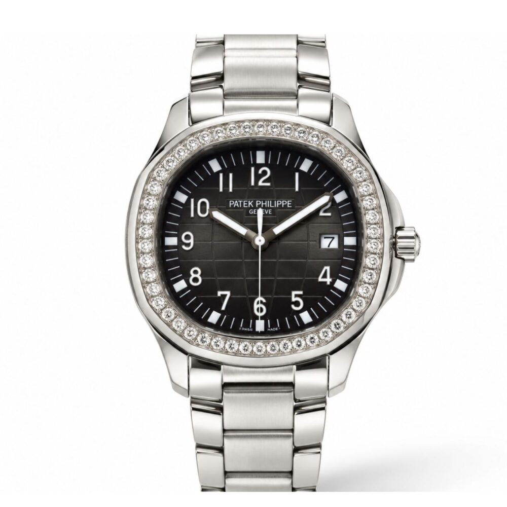 Patek Philippe Aquanaut Diamond Bezel Silver Black Dial