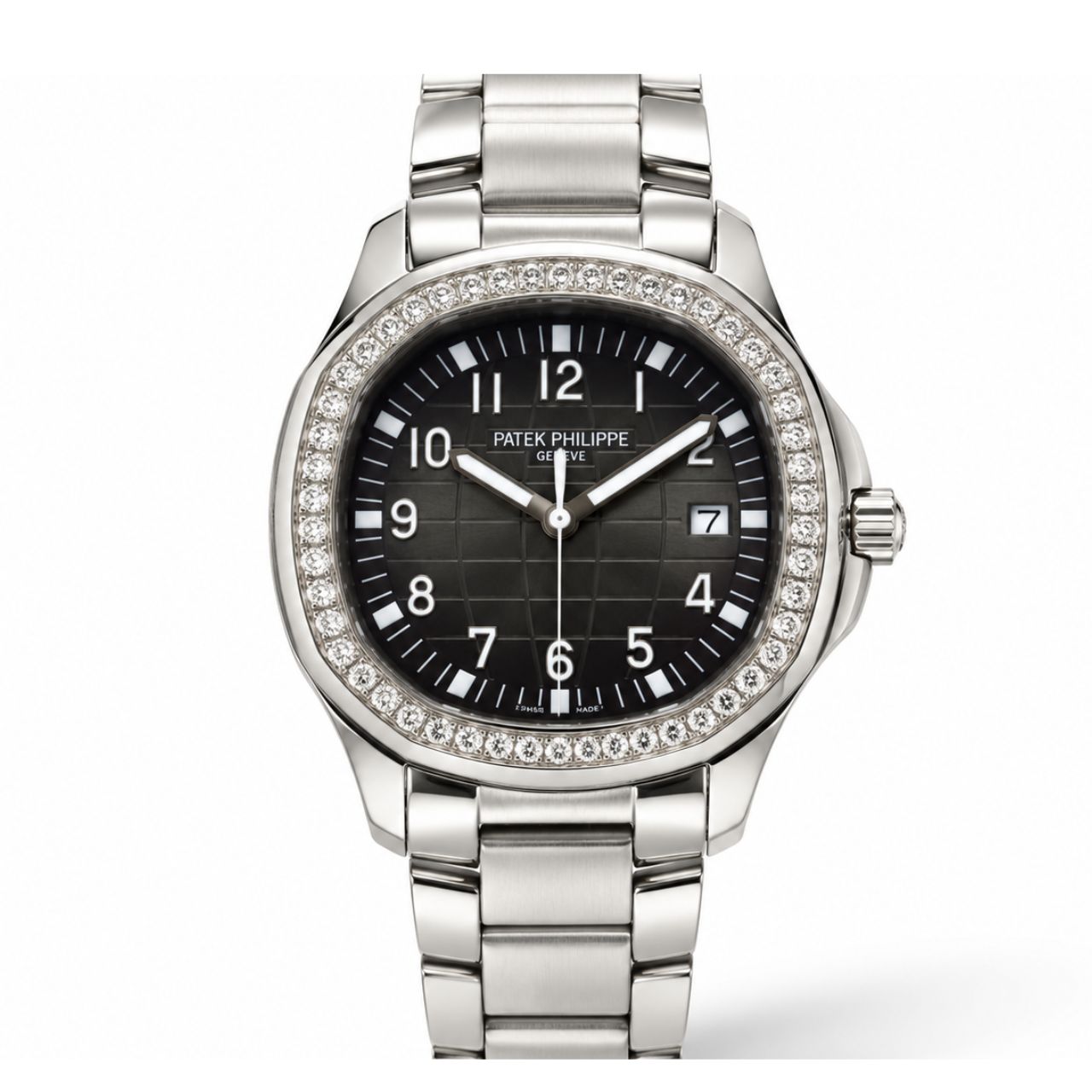 Patek Philippe Aquanaut Diamond Bezel Silver Black Dial