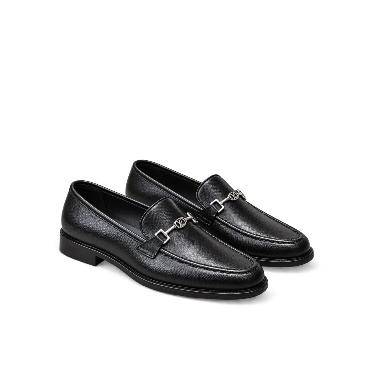 Louis Vuitton LV Initials Loafers Black Leather Silver Hardware