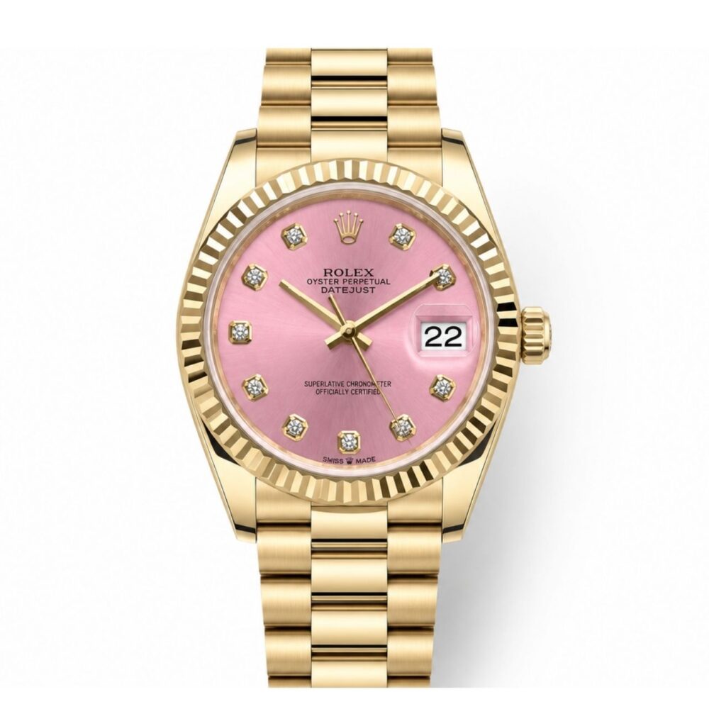 Rolex Datejust 31 Pink Diamond Dial Gold Tone Watch 31mm