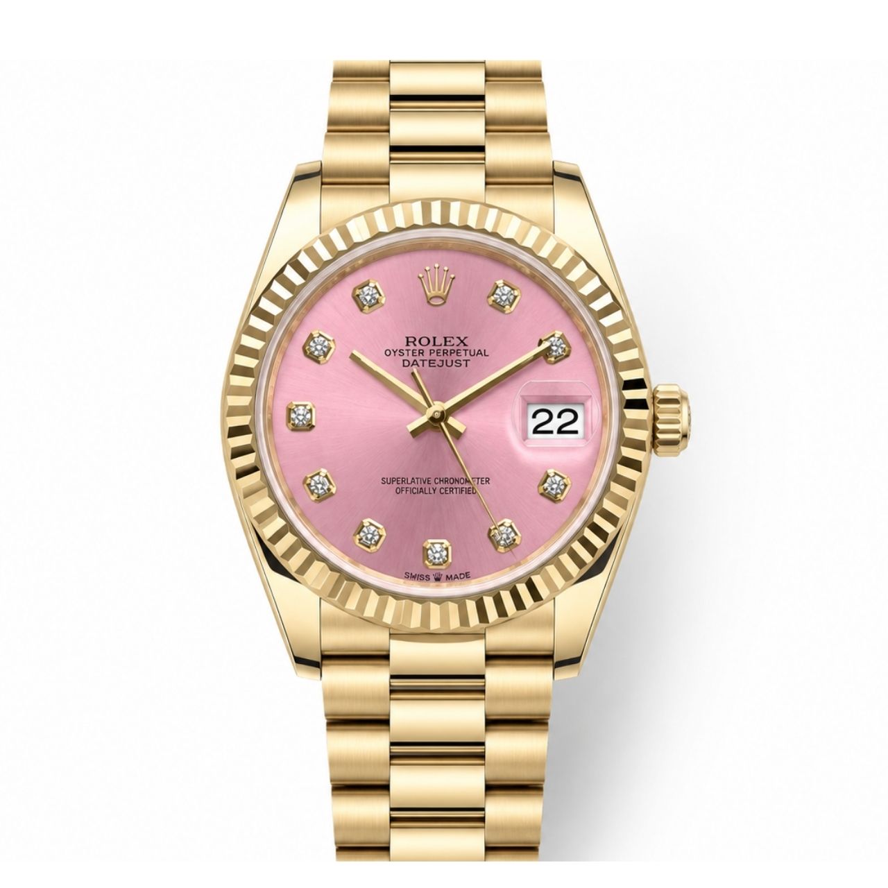 Rolex Datejust 31 Pink Diamond Dial Gold Tone Watch 31mm