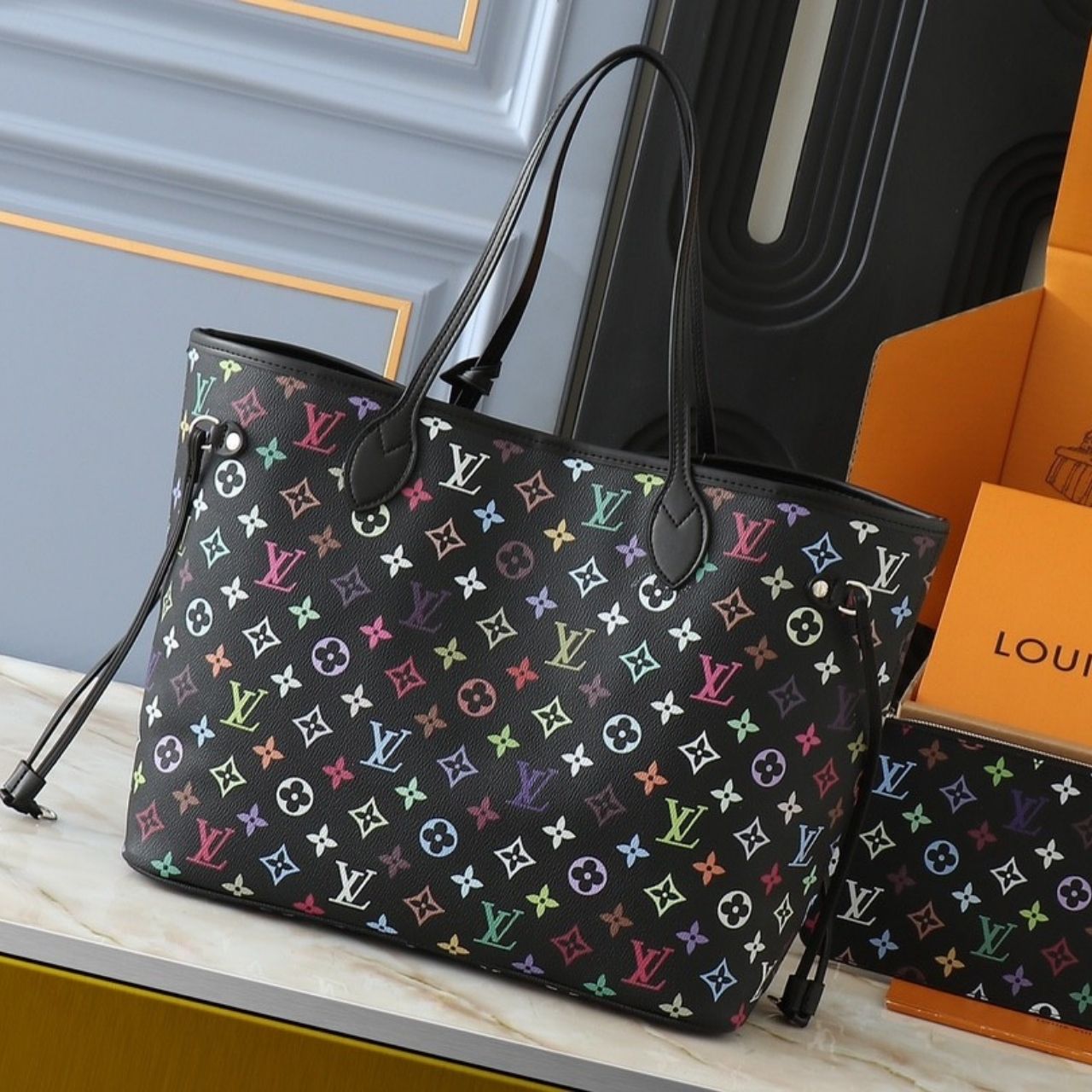 Louis Vuitton x Takashi Murakami Neverfull MM Multicolor Black 31cm - Image 4