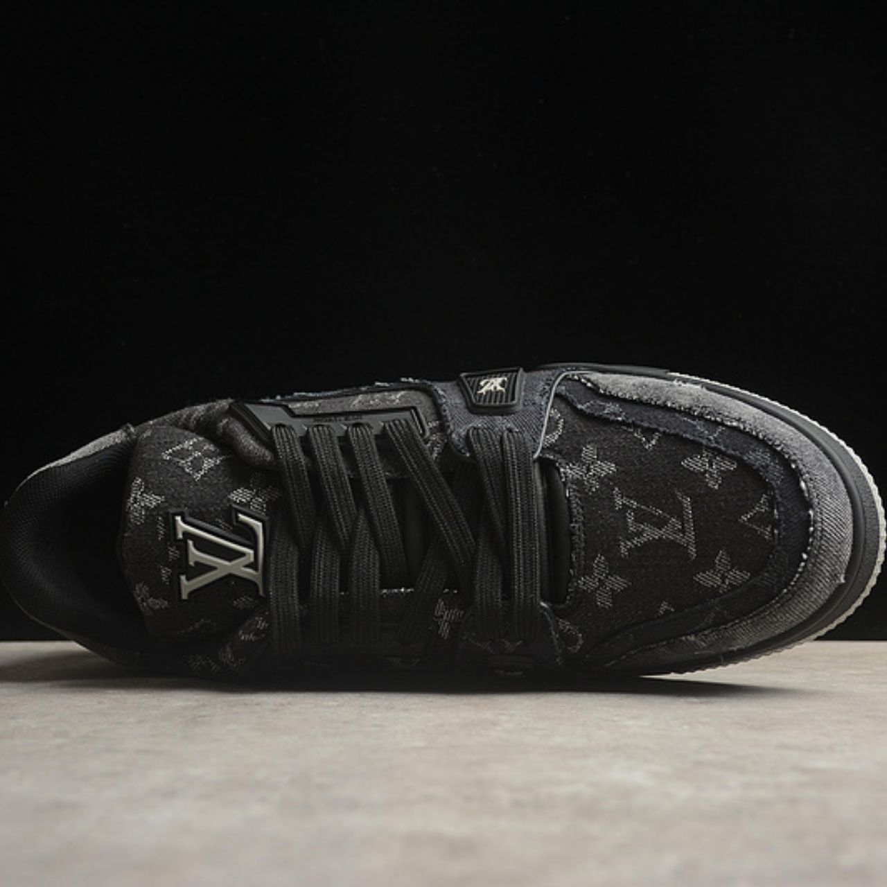 Louis Vuitton LV Trainer Monogram Denim Black Gray Sneakers - Image 5