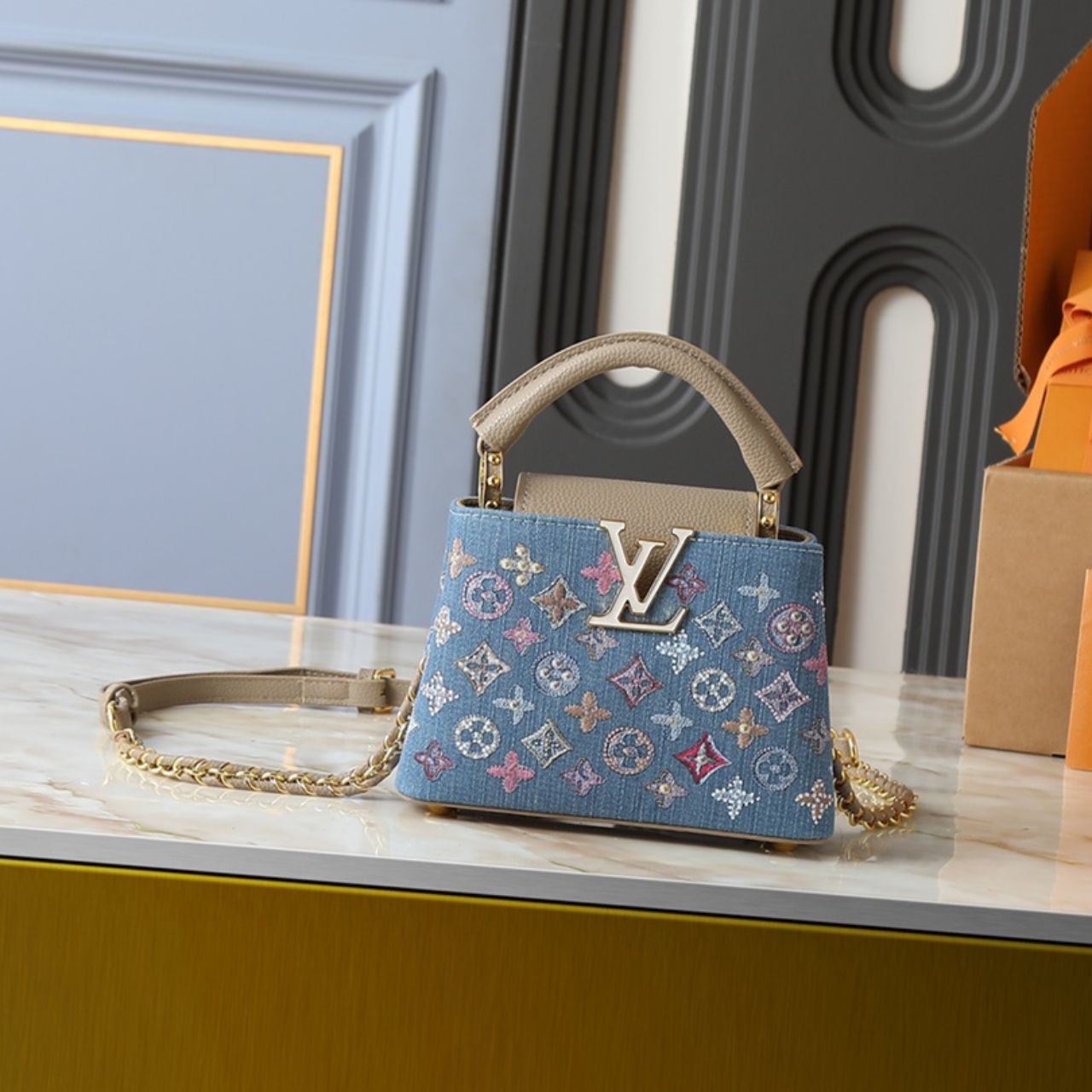 Louis Vuitton Capucines Mini Monogram Denim Blue 21cm - Image 3