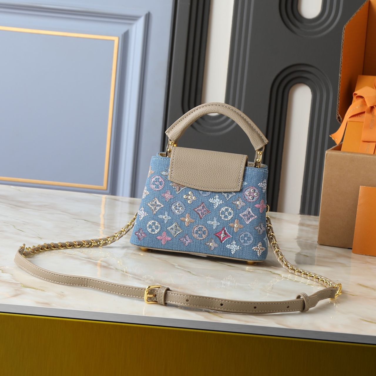 Louis Vuitton Capucines Mini Monogram Denim Blue 21cm - Image 5