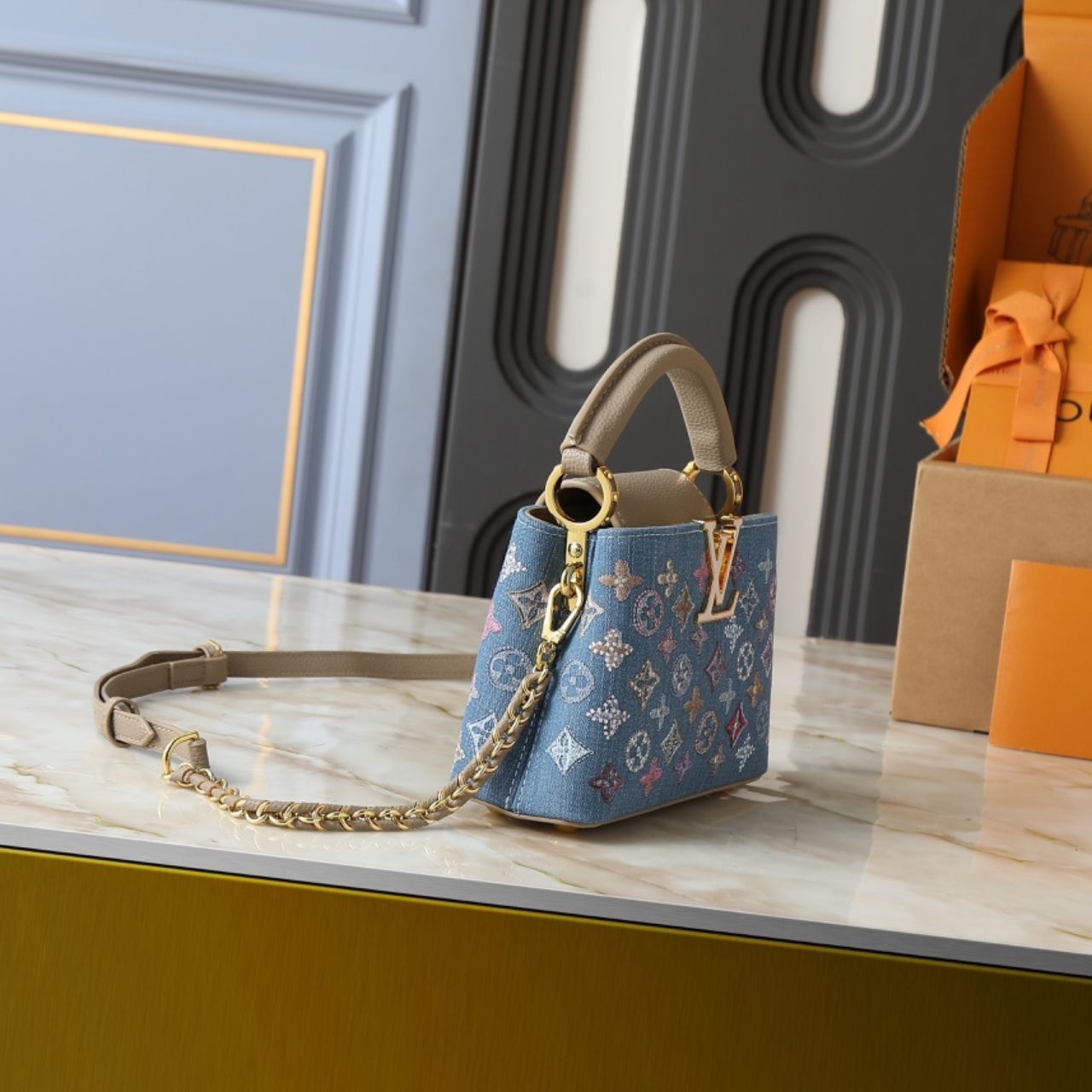 Louis Vuitton Capucines Mini Monogram Denim Blue 21cm - Image 4