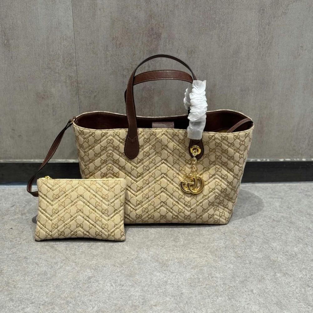Alternative view of Gucci GG Marmont Medium Tote Bag Sand And Dark Brown 30cm