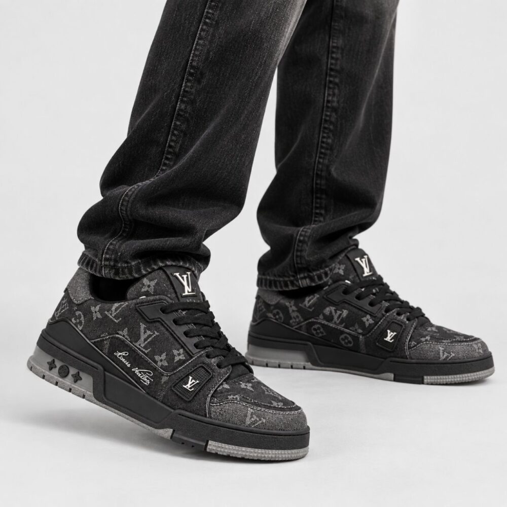 Alternative view of Louis Vuitton LV Trainer Monogram Denim Black Gray Sneakers