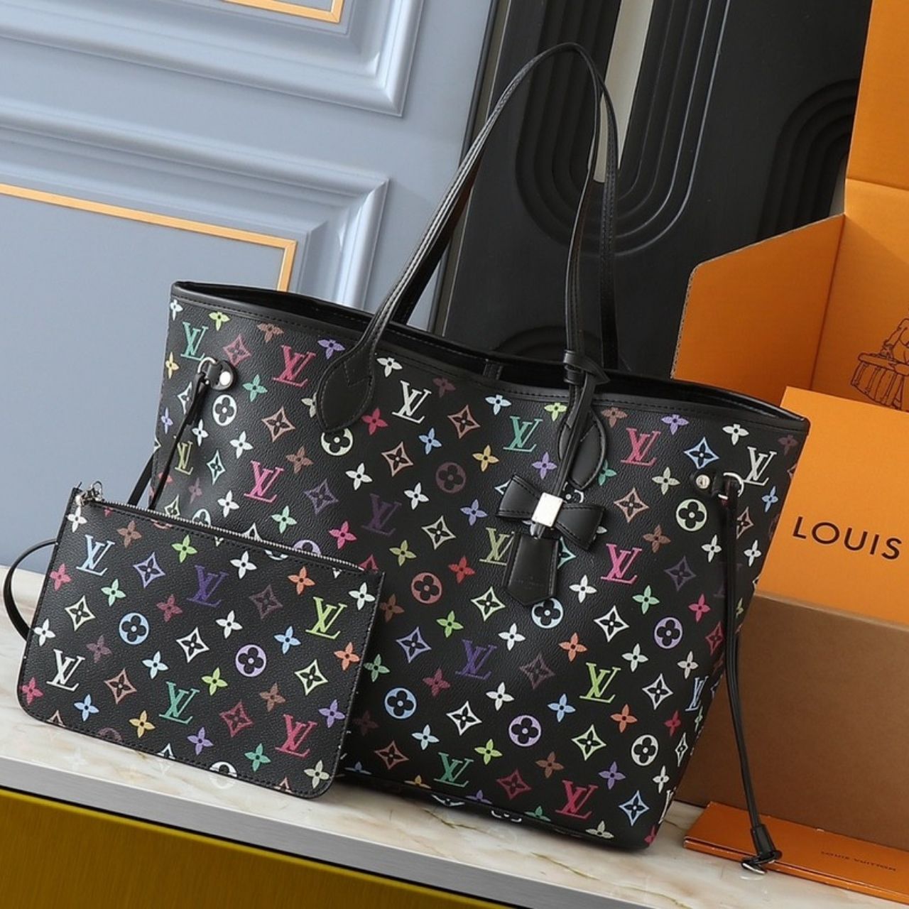 Louis Vuitton x Takashi Murakami Neverfull MM Multicolor Black 31cm - Image 3