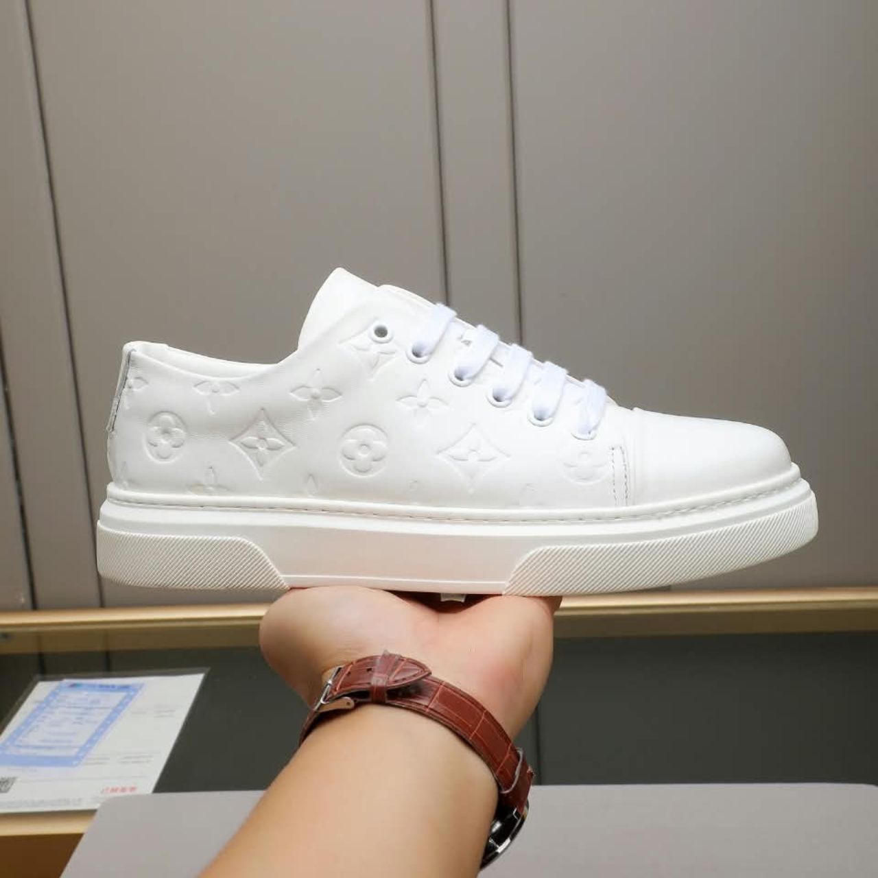 Louis Vuitton Monogram Embossed Low Top Sneakers White - Image 5