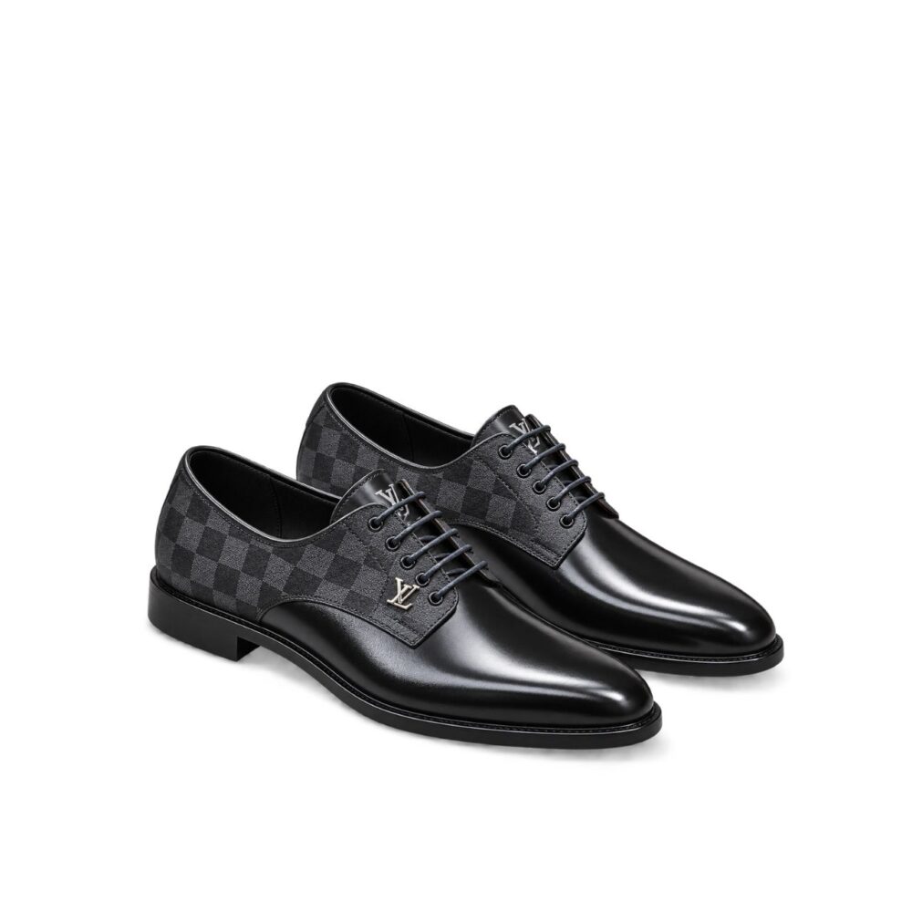 Louis Vuitton Damier Graphite Leather Derby Shoes Black