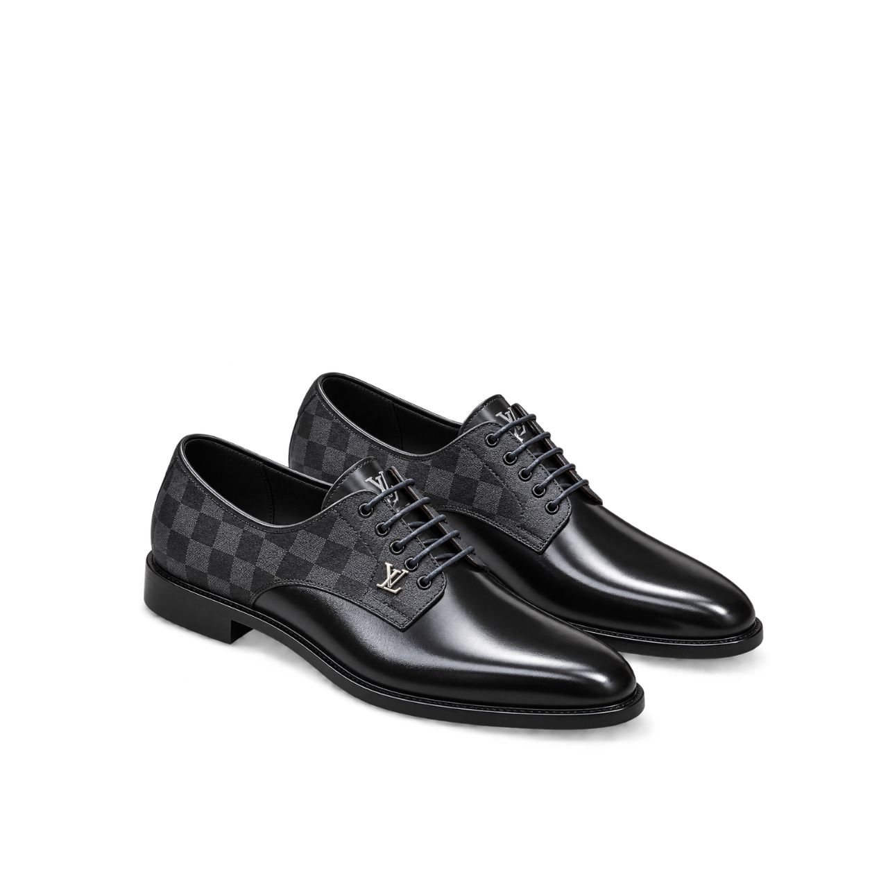 Louis Vuitton Damier Graphite Leather Derby Shoes Black
