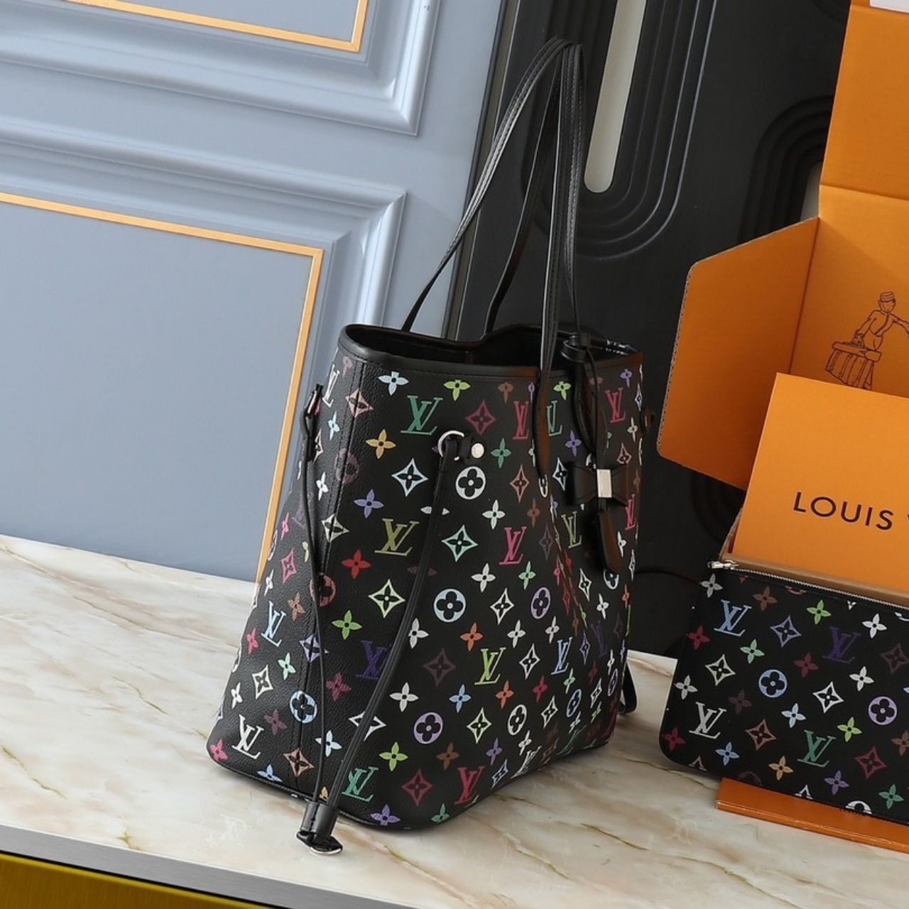 Louis Vuitton x Takashi Murakami Neverfull MM Multicolor Black 31cm - Image 6