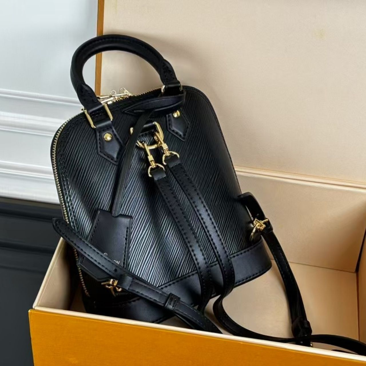 Prestige Edition – Louis Vuitton Alma Backpack Epi Leather Black 20Cm M25103 - Image 6