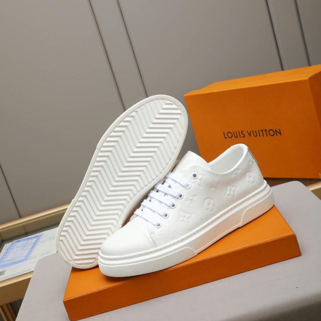 Louis Vuitton Monogram Embossed Low Top Sneakers White - Image 8
