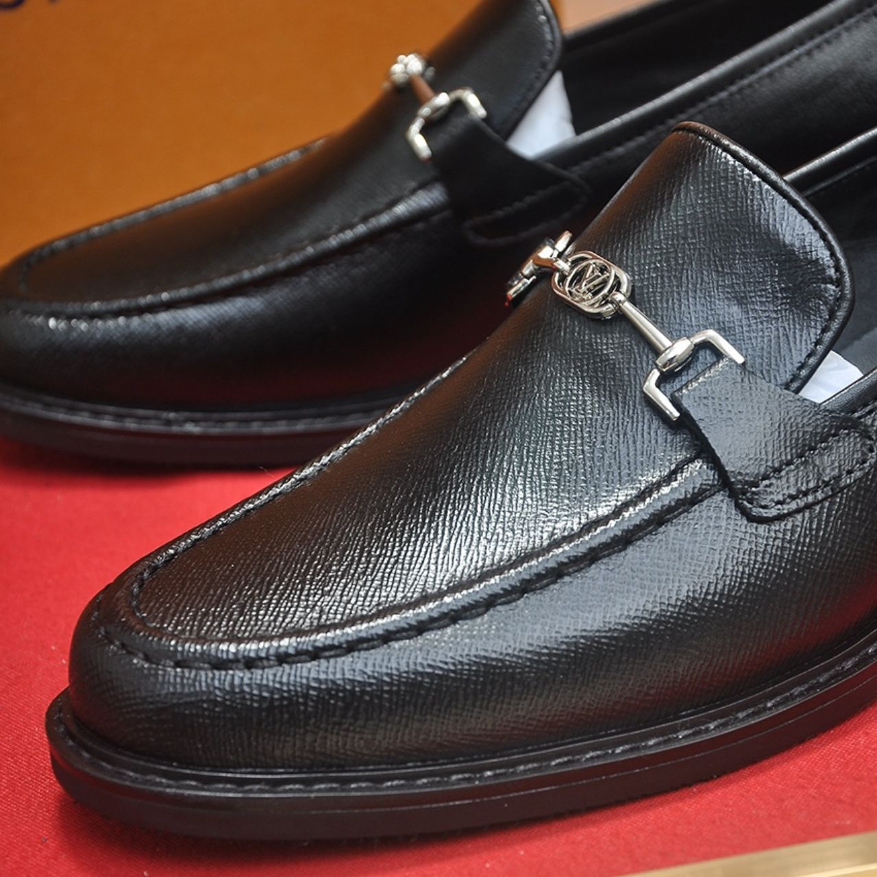 Louis Vuitton LV Initials Loafers Black Leather Silver Hardware - Image 6