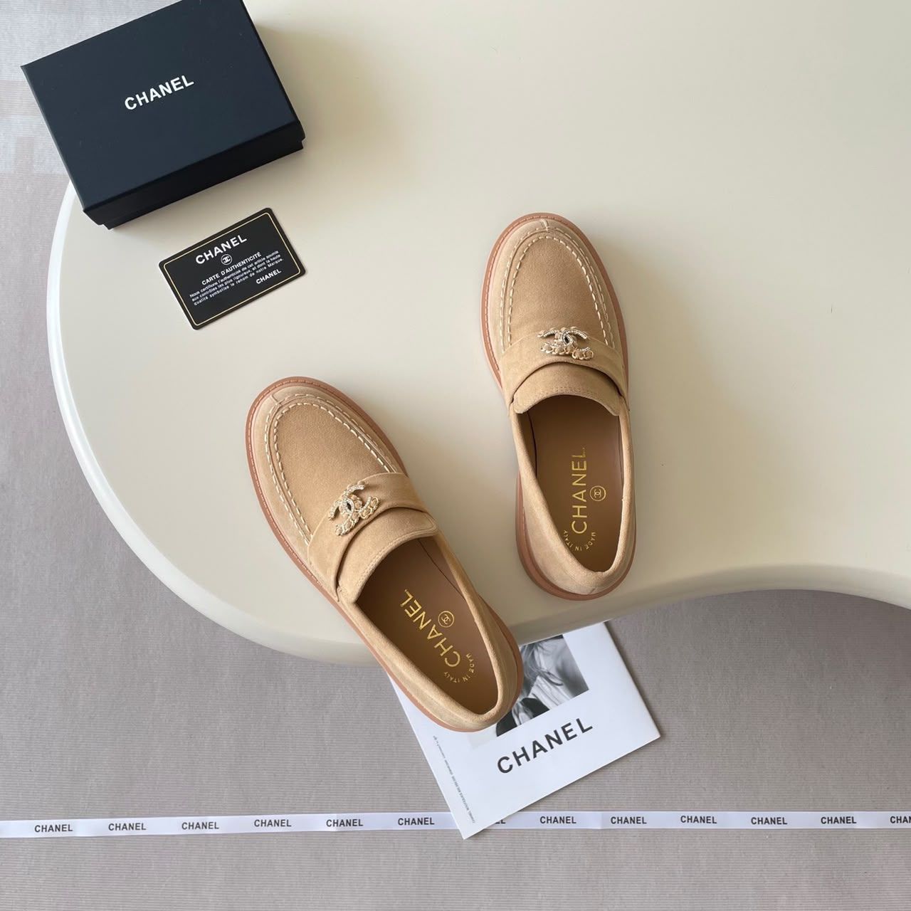 Chanel Moccasin Loafers Dark Beige - Image 4