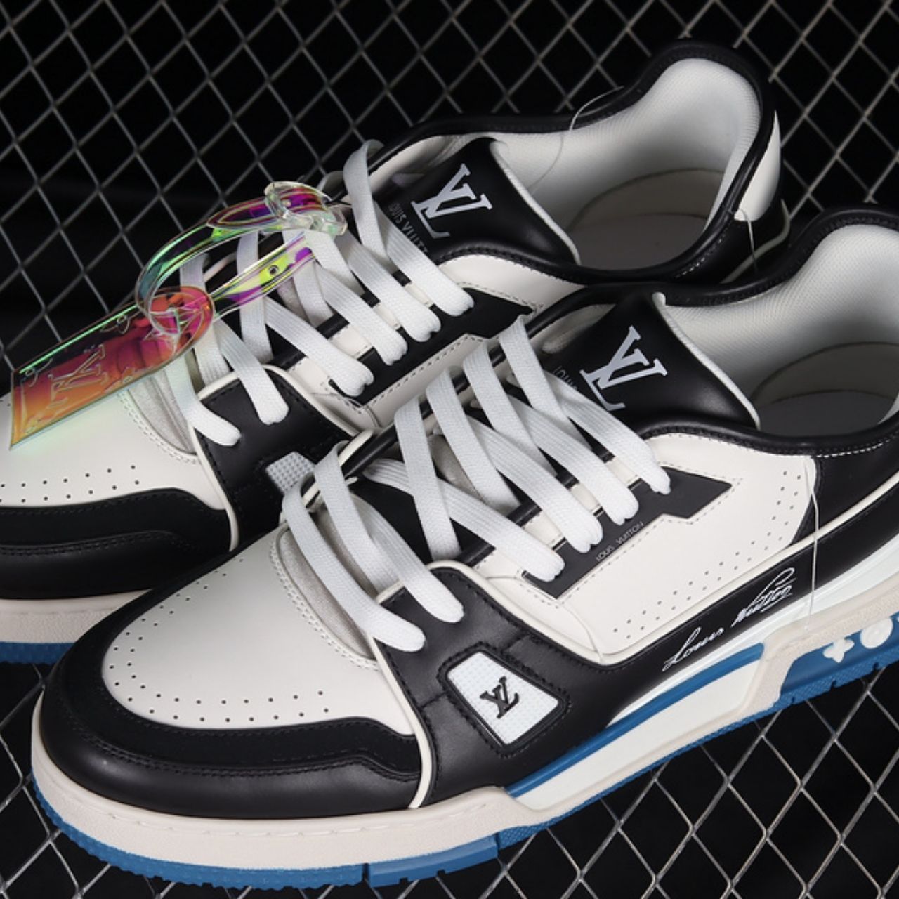 Louis Vuitton LV Trainer Sneaker Black White Blue - Image 4