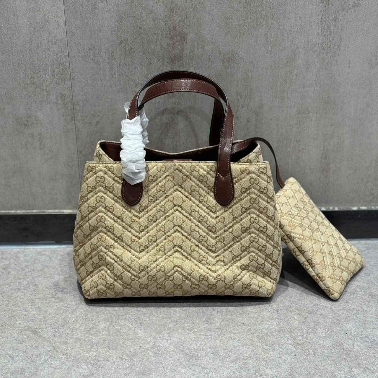 Gucci GG Marmont Medium Tote Bag Sand And Dark Brown 30cm - Image 7