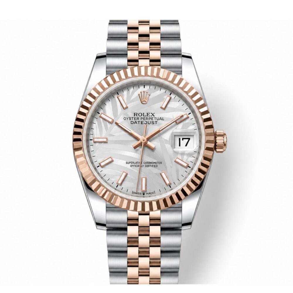 Rolex Datejust 31 Silver Rose Gold Geometric Dial Watch 31mm