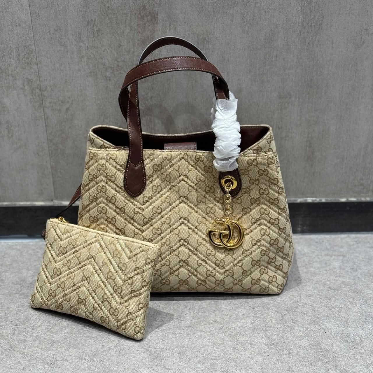 Gucci GG Marmont Medium Tote Bag Sand And Dark Brown 30cm - Image 6