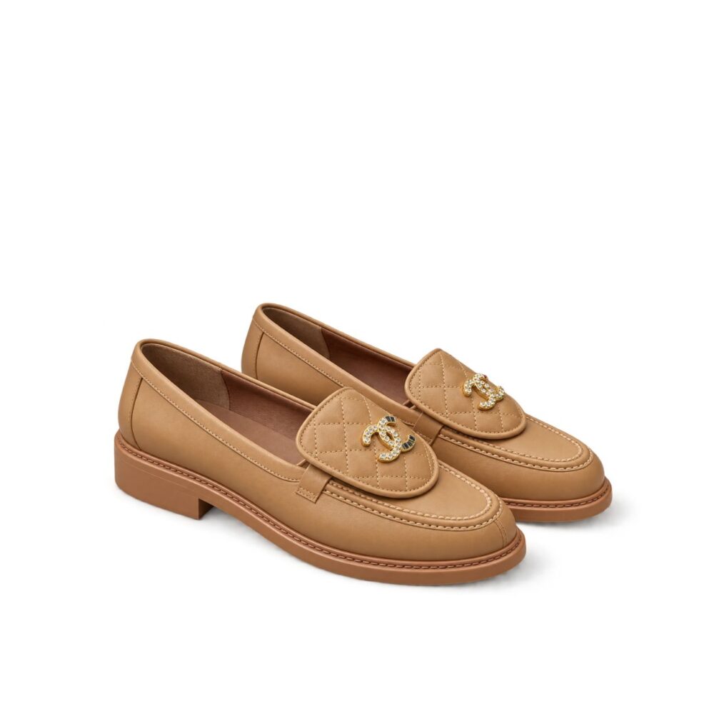 Chanel Quilted CC Turnlock Loafers Beige