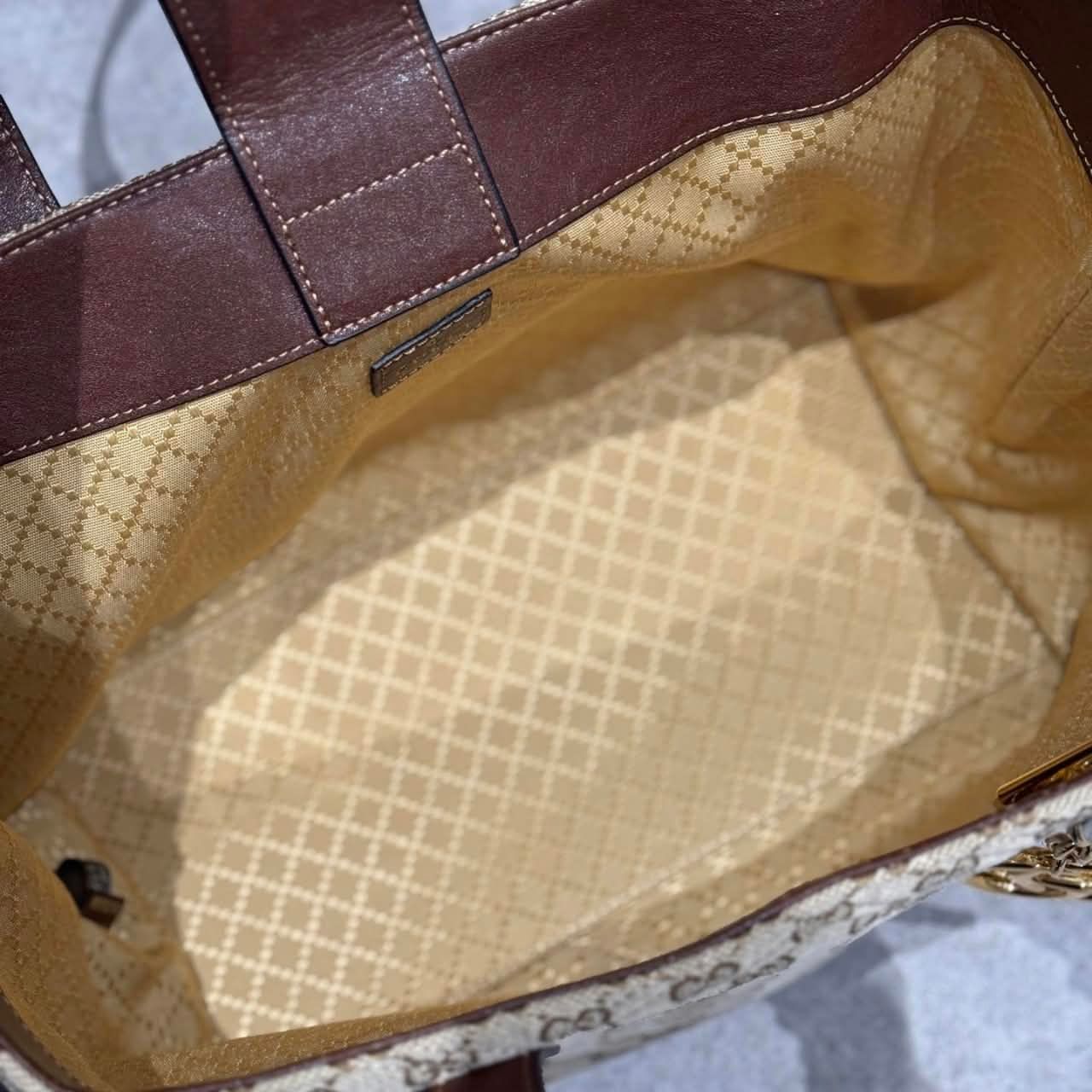 Gucci GG Marmont Medium Tote Bag Sand And Dark Brown 30cm - Image 9