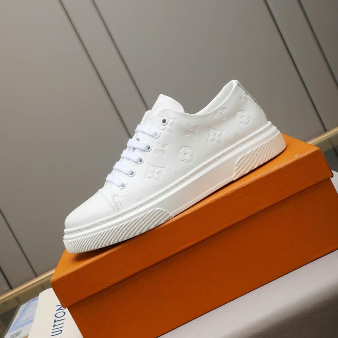Louis Vuitton Monogram Embossed Low Top Sneakers White - Image 3