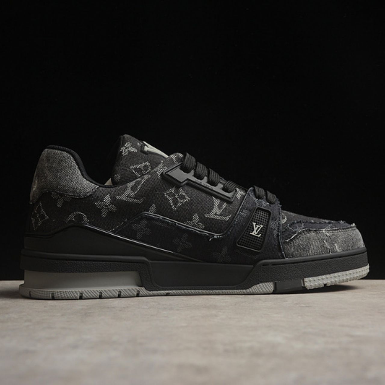 Louis Vuitton LV Trainer Monogram Denim Black Gray Sneakers - Image 6