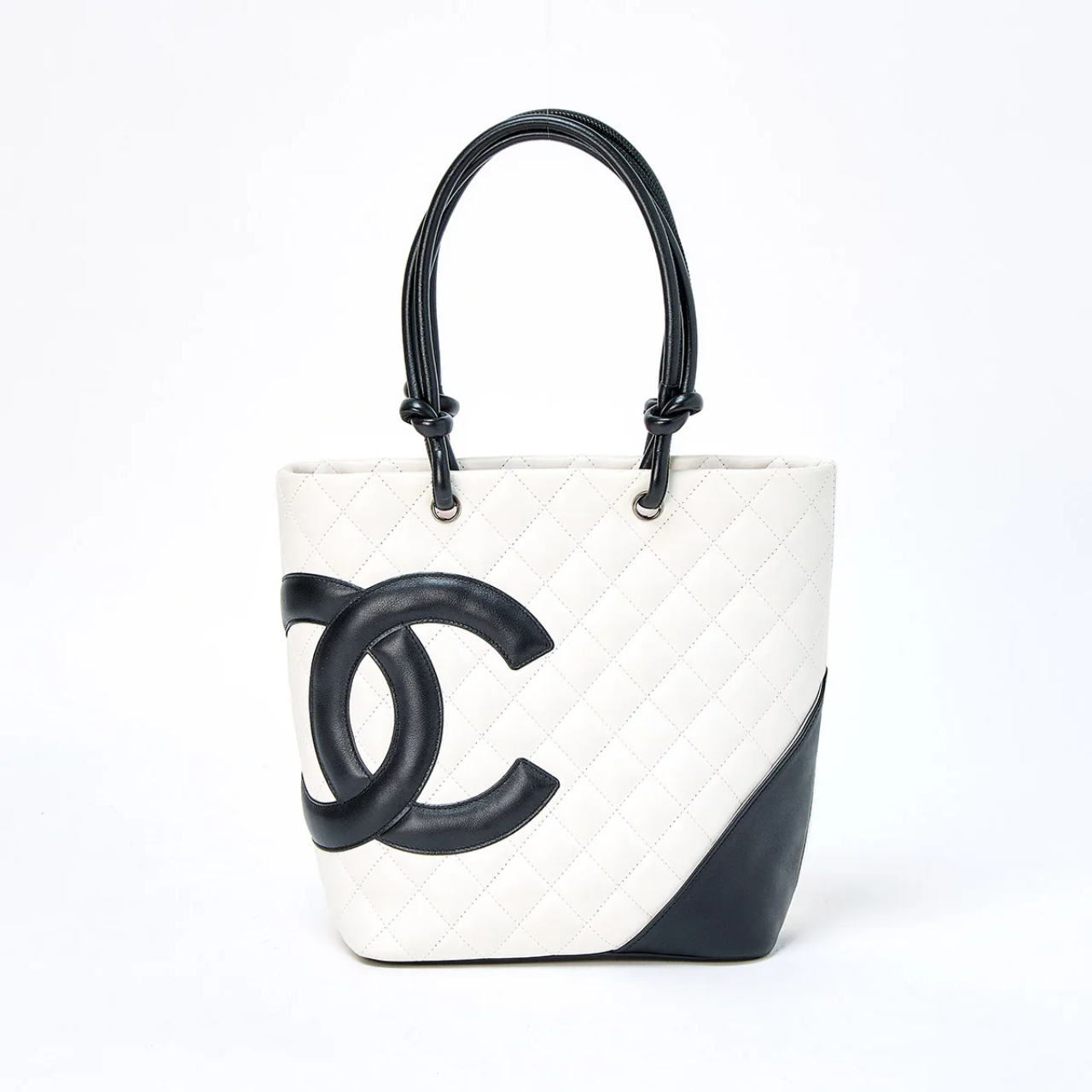 Chanel Cambon Line Medium Tote Bag In White And Black 20cm